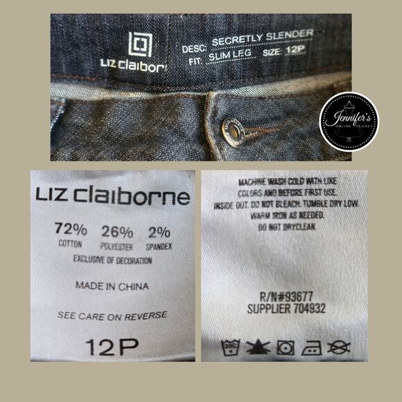 Liz Claiborne Secretly Slender Dark Wash Slim Leg Jeans Size 12P - Picture 6 of 8